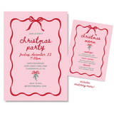 Coquette Christmas - Bows - Customizable Christmas Party Invitation & Menu